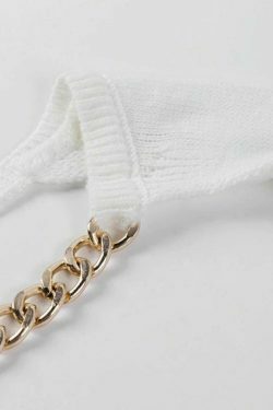 Metallic Chain Embellished Shrug Crop Sweater - Y2K Fashion Coquette Aesthetic Grunge Style