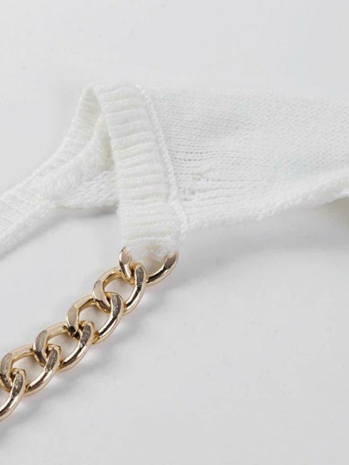 Metallic Chain Embellished Shrug Crop Sweater - Y2K Fashion Coquette Aesthetic Grunge Style Metallic Chain Embellished Shrug Crop Sweater - Y2K Fashion Coquette Aesthetic Grunge Style