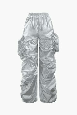 Metallic Drawstring Tube Top & Gathered Pants - Y2K Fashion Coquette Aesthetic Grunge Style