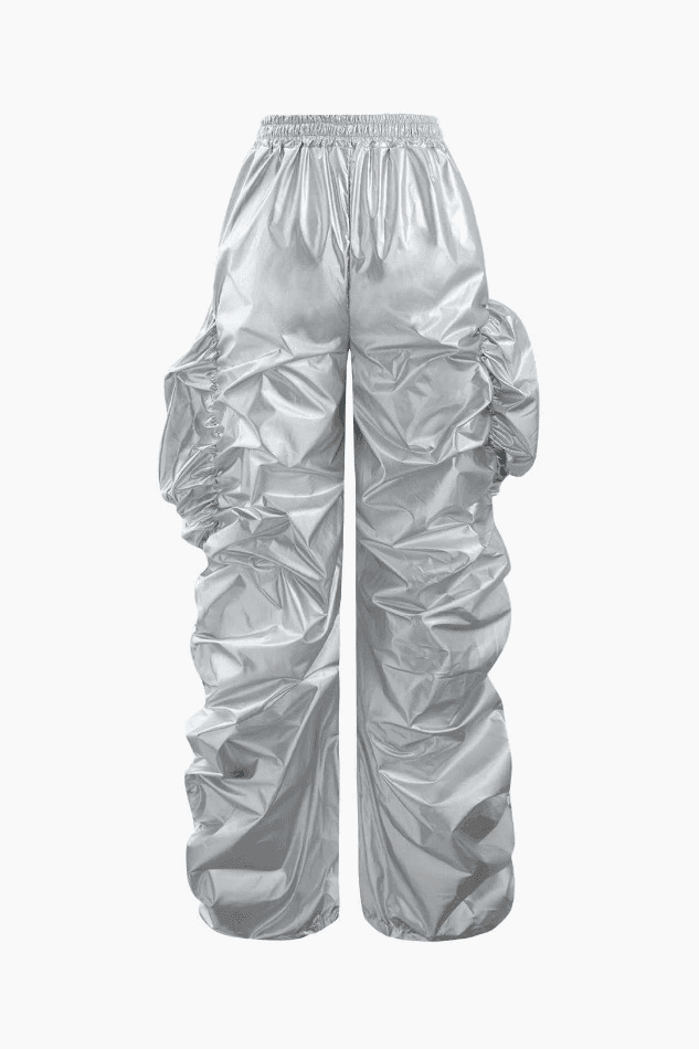 Metallic Drawstring Tube Top & Gathered Pants - Y2K Fashion Coquette Aesthetic Grunge Style Metallic Drawstring Tube Top & Gathered Pants - Y2K Fashion Coquette Aesthetic Grunge Style