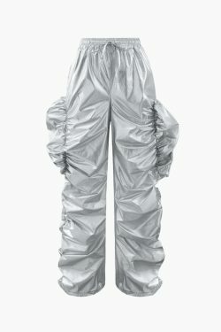 Metallic Drawstring Tube Top & Gathered Pants - Y2K Fashion Coquette Aesthetic Grunge Style