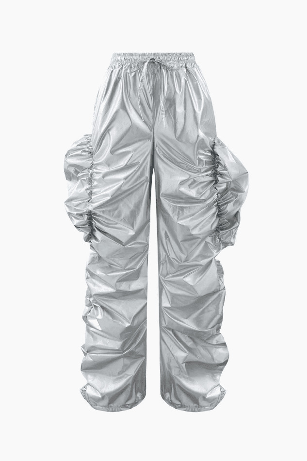 Metallic Drawstring Tube Top & Gathered Pants - Y2K Fashion Coquette Aesthetic Grunge Style Metallic Drawstring Tube Top & Gathered Pants - Y2K Fashion Coquette Aesthetic Grunge Style