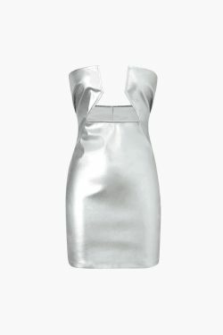 Metallic Leather Mini Dress - Y2K Fashion Statement with Coquette & Grunge Aesthetic