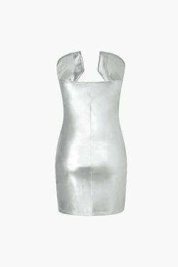 Metallic Leather Mini Dress - Y2K Fashion Statement with Coquette & Grunge Aesthetic