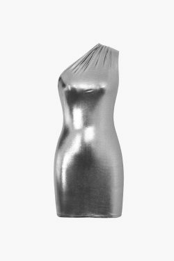 Metallic One Shoulder Bodycon Mini Dress - Y2K Fashion Statement for Women with Coquette Aesthetic