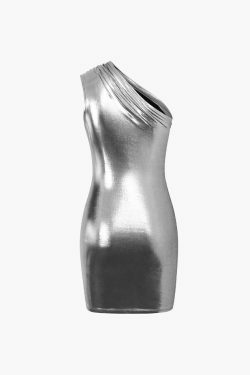 Metallic One Shoulder Bodycon Mini Dress - Y2K Fashion Statement for Women with Coquette Aesthetic