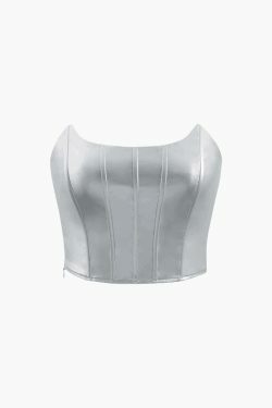 Metallic Strapless Corset Top & A-Line Mini Skirt Set - Y2K Coquette