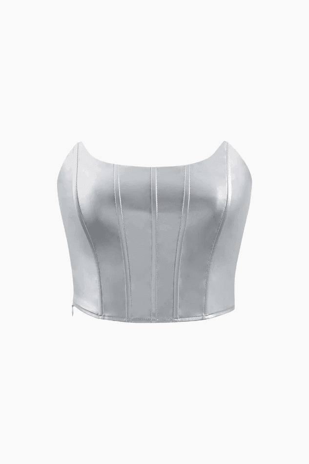 Metallic Strapless Corset Top & A-Line Mini Skirt Set - Y2K Coquette