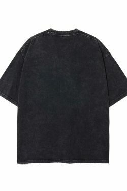 Midnight Anime Graphic Acid Wash Tee - Y2K Fashion Aesthetic Top for Women