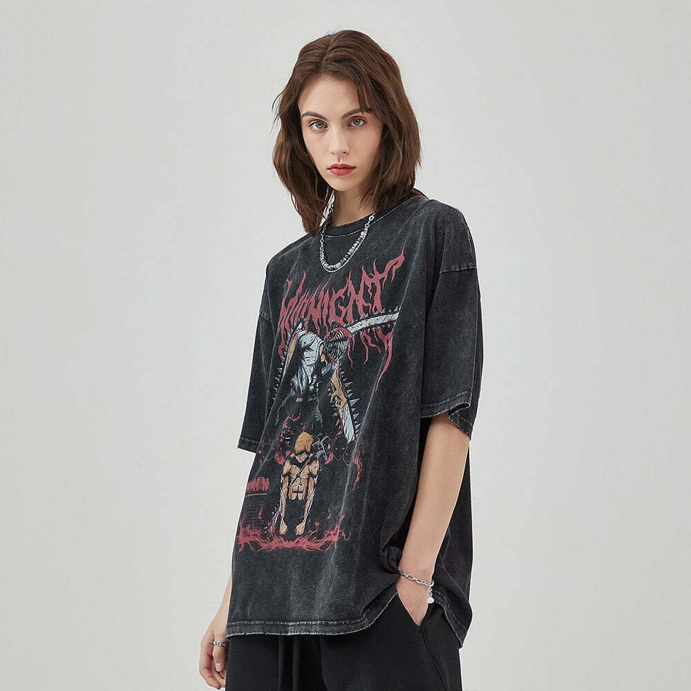 Midnight Anime Graphic Acid Wash Tee - Y2K Fashion Aesthetic Top for Women Midnight Anime Graphic Acid Wash Tee - Y2K Fashion Aesthetic Top for Women