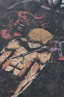 Midnight Anime Graphic Acid Wash Tee - Y2K Fashion Aesthetic Top for Women