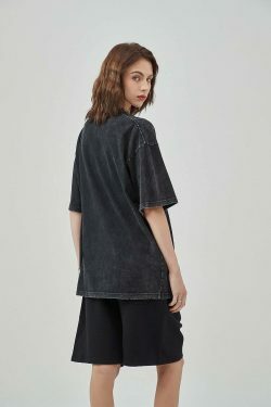 Midnight Anime Graphic Acid Wash Tee - Y2K Fashion Aesthetic Top for Women