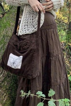 Mocha Lace Pleated Skirt: Y2K Fashion with Coquette Aesthetic, Grunge Style, and Pastel Goth Vibes