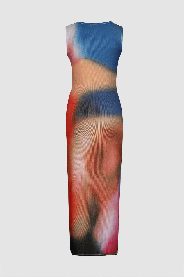 Multicolor Print Sleeveless Midi Dress - Y2K Fashion with Coquette & Grunge Aesthetics Multicolor Print Sleeveless Midi Dress - Y2K Fashion with Coquette & Grunge Aesthetics