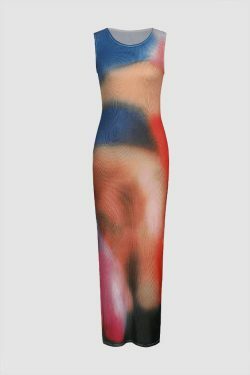 Multicolor Print Sleeveless Midi Dress - Y2K Fashion with Coquette & Grunge Aesthetics