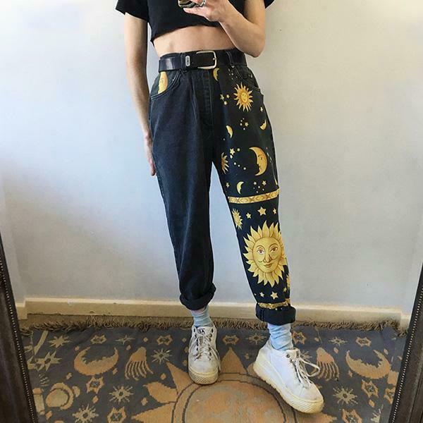 Night Sky Mom Jeans - Y2K Fashion Aesthetic with Coquette and Grunge Style Elements Night Sky Mom Jeans - Y2K Fashion Aesthetic with Coquette and Grunge Style Elements