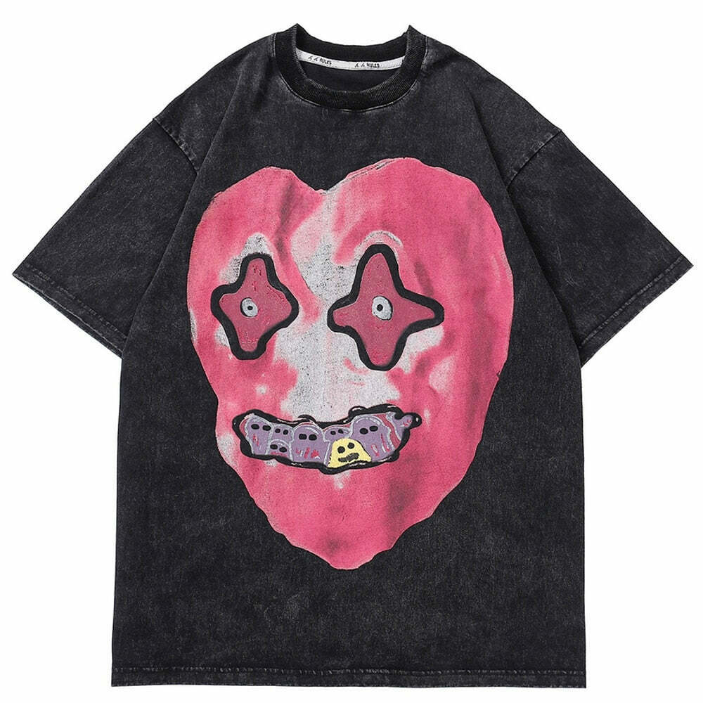 Nightmare Heart Acid Washed Graphic Tee - Y2K Fashion Aesthetic Top for Women Nightmare Heart Acid Washed Graphic Tee - Y2K Fashion Aesthetic Top for Women