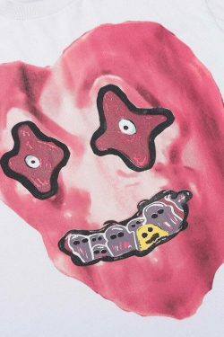 Nightmare Heart Acid Washed Graphic Tee - Y2K Fashion Aesthetic Top for Women