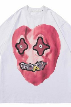 Nightmare Heart Acid Washed Graphic Tee - Y2K Fashion Aesthetic Top for Women