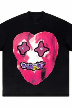 Nightmare Heart Acid Washed Graphic Tee - Y2K Fashion Aesthetic Top for Women