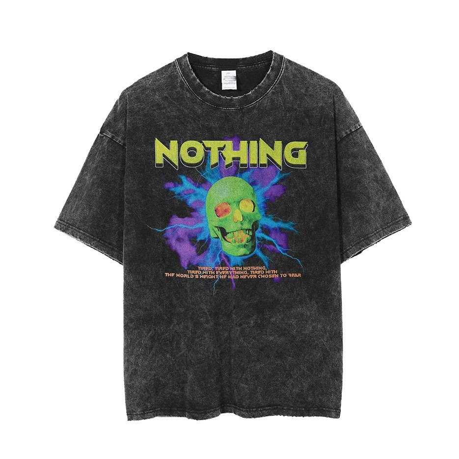 Nothing' Skull Print Acid Washed T-Shirt - Y2K Fashion Grunge Aesthetic Cute Tops Nothing' Skull Print Acid Washed T-Shirt - Y2K Fashion Grunge Aesthetic Cute Tops