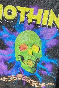Nothing' Skull Print Acid Washed T-Shirt - Y2K Fashion Grunge Aesthetic Cute Tops