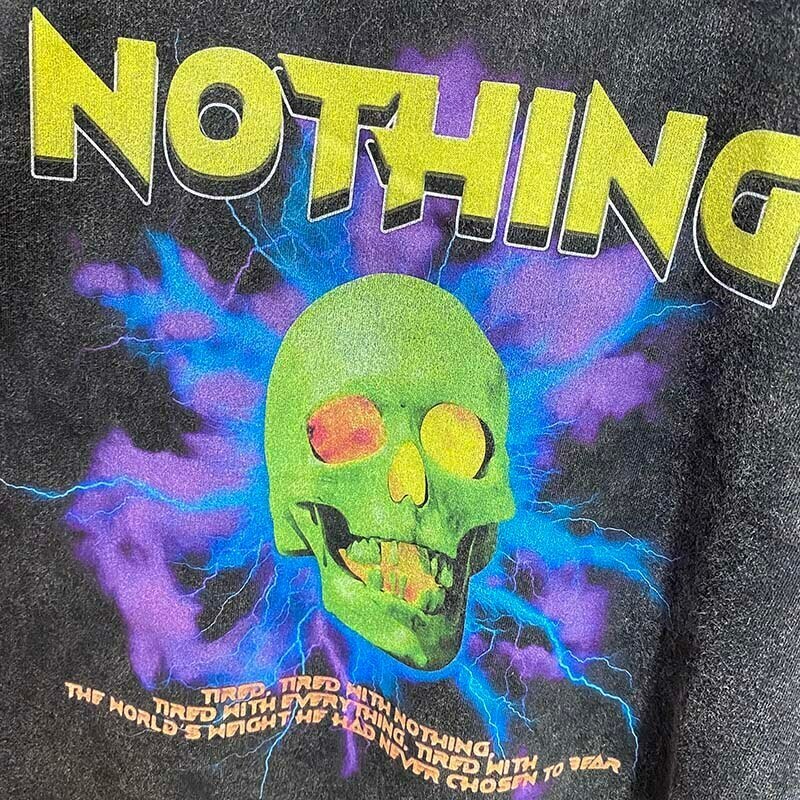 Nothing' Skull Print Acid Washed T-Shirt - Y2K Fashion Grunge Aesthetic Cute Tops Nothing' Skull Print Acid Washed T-Shirt - Y2K Fashion Grunge Aesthetic Cute Tops