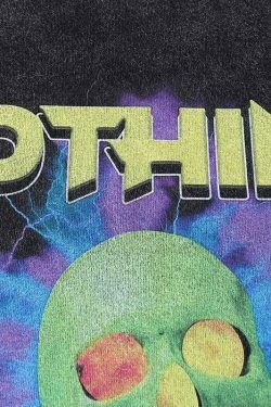 Nothing' Skull Print Acid Washed T-Shirt - Y2K Fashion Grunge Aesthetic Cute Tops