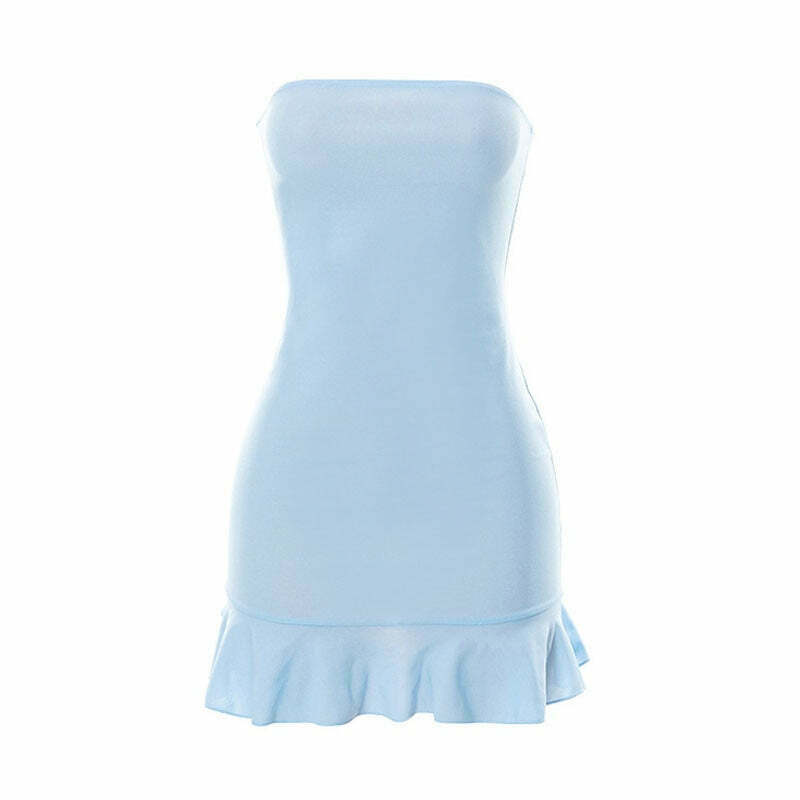 Oceanic Hues Strapless Y2K Dress - Coquette Aesthetic for Women - Grunge Style Fashion Statement Oceanic Hues Strapless Y2K Dress - Coquette Aesthetic for Women - Grunge Style Fashion Statement