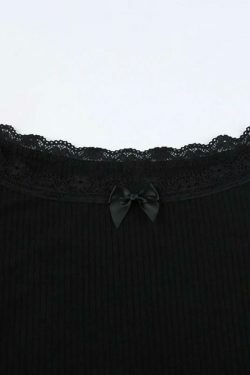Off Shoulder Lace Splice Bow Long Sleeve Tee - Y2K Fashion Coquette Aesthetic Grunge Style Cute Tops