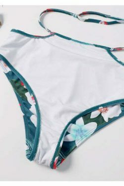 Off The Shoulder White Leaf Print Bikini Set - Y2K Fashion Swimwear for Women