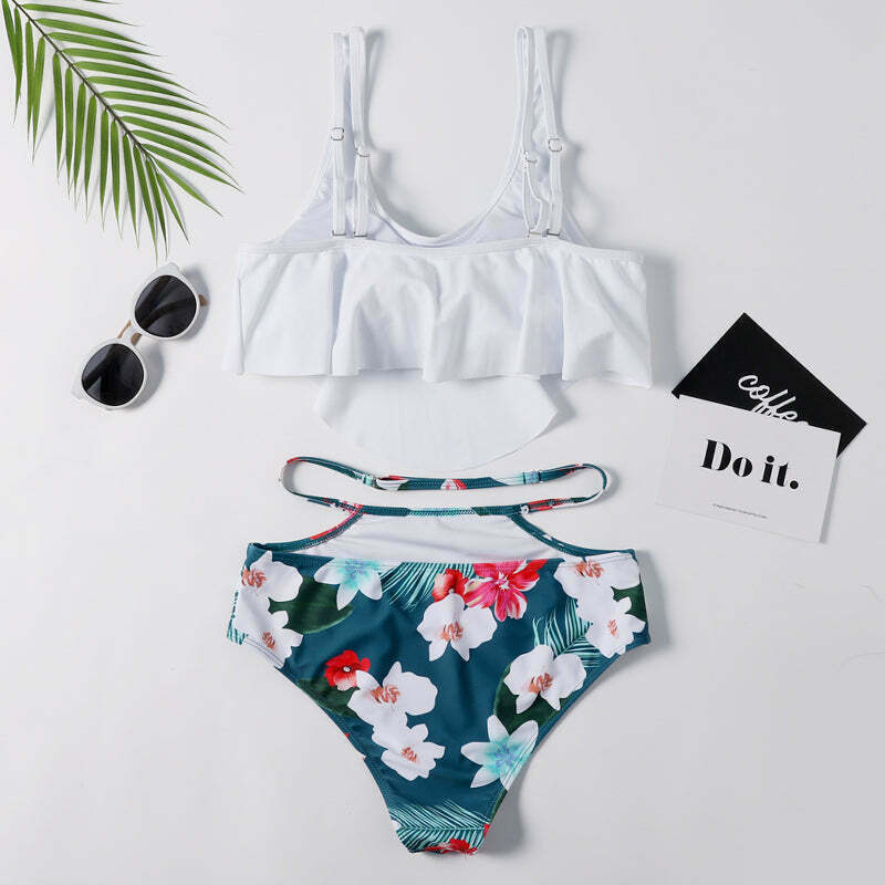 Off The Shoulder White Leaf Print Bikini Set - Y2K Fashion Swimwear for Women Off The Shoulder White Leaf Print Bikini Set - Y2K Fashion Swimwear for Women