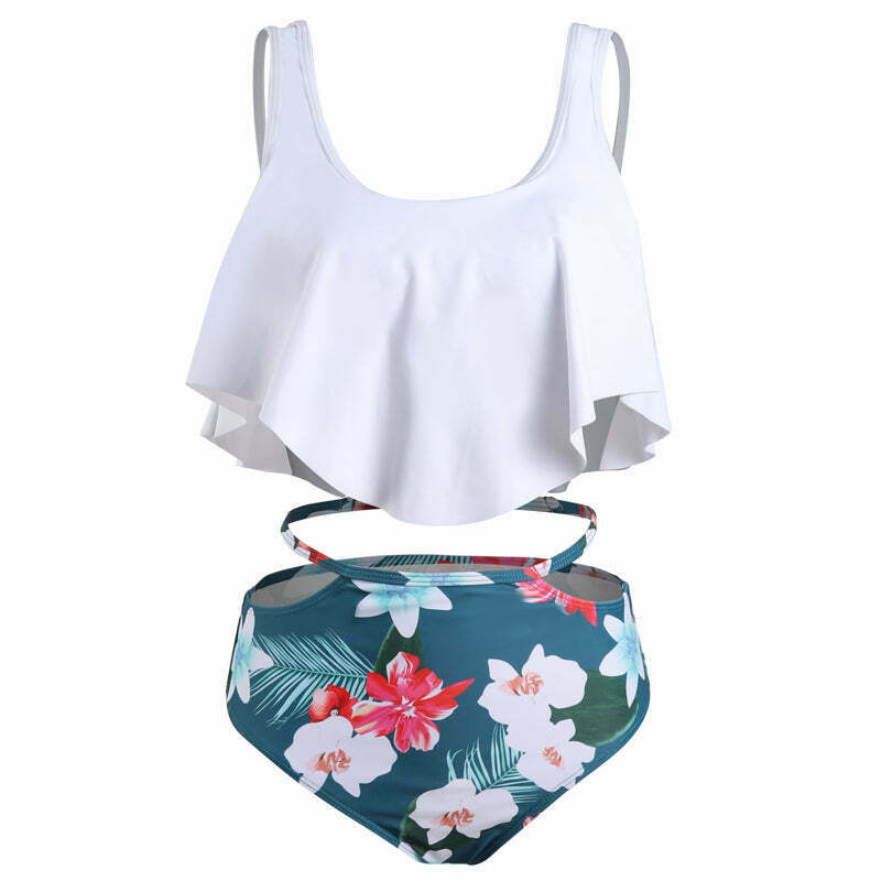 Off The Shoulder White Leaf Print Bikini Set - Y2K Fashion Swimwear for Women Off The Shoulder White Leaf Print Bikini Set - Y2K Fashion Swimwear for Women