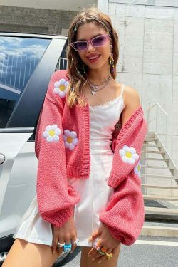 Open Meadow Floral Cardigan - Coquette Aesthetic Grunge Style Y2K Fashion Women's Sweater