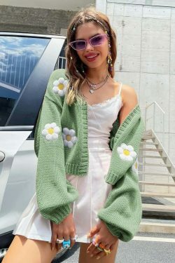 Open Meadow Floral Cardigan - Coquette Aesthetic Grunge Style Y2K Fashion Women's Sweater