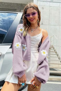 Open Meadow Floral Cardigan - Coquette Aesthetic Grunge Style Y2K Fashion Women's Sweater