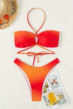 Orange Halter Mesh Three-Piece Split Swimsuit - Y2K Fashion Statement for Women