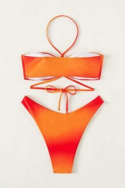 Orange Halter Mesh Three-Piece Split Swimsuit - Y2K Fashion Statement for Women