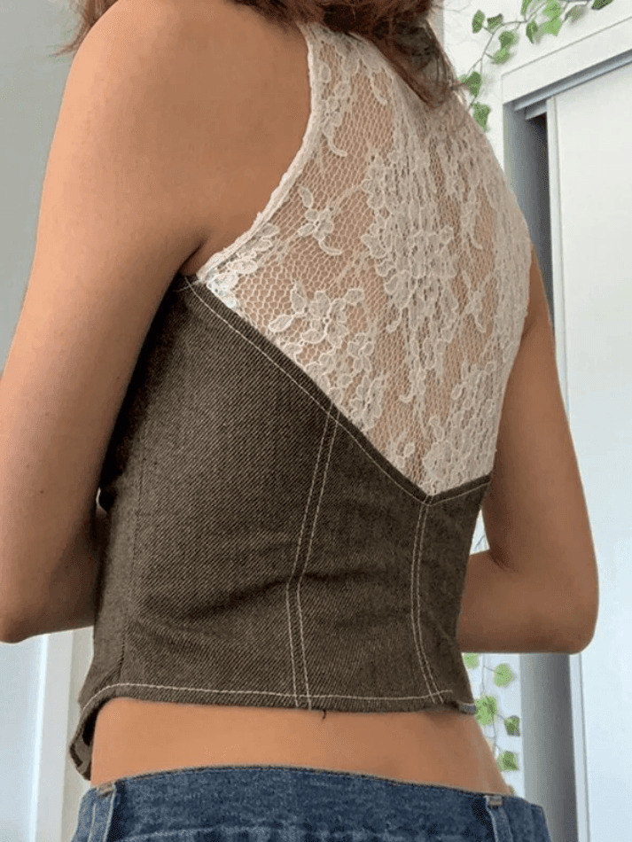 Paneled Lace Button Front Corset Top - Y2K Fashion Coquette Aesthetic Grunge Style Paneled Lace Button Front Corset Top - Y2K Fashion Coquette Aesthetic Grunge Style