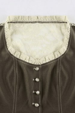 Paneled Lace Button Front Corset Top - Y2K Fashion Coquette Aesthetic Grunge Style