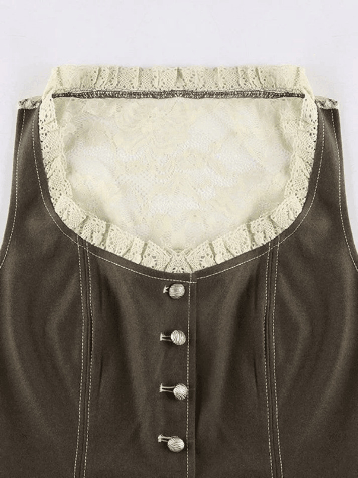 Paneled Lace Button Front Corset Top - Y2K Fashion Coquette Aesthetic Grunge Style Paneled Lace Button Front Corset Top - Y2K Fashion Coquette Aesthetic Grunge Style