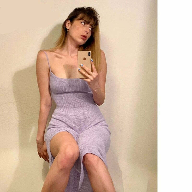 Pastel Colored Backless Knitted Dress for Y2K Fashion Enthusiasts Pastel Colored Backless Knitted Dress for Y2K Fashion Enthusiasts