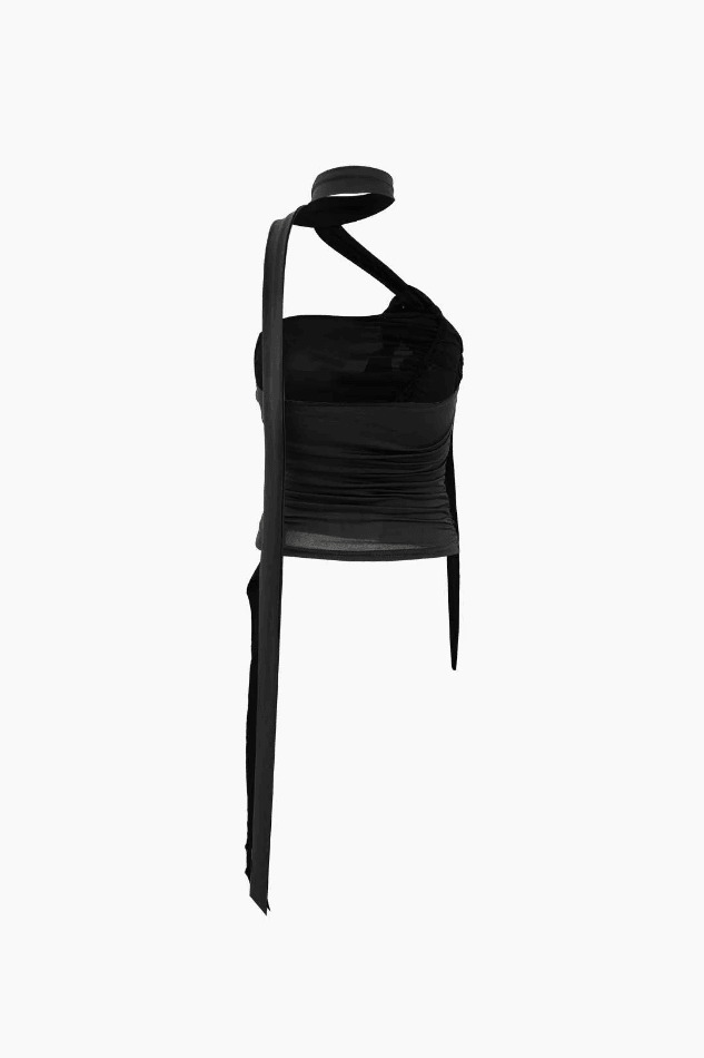 Pastel Goth Halter Flower Applique Ruffle Cami Top - Y2K Fashion Aesthetic