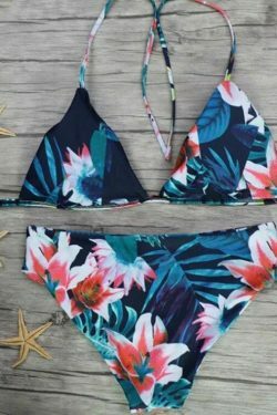 Pastel Goth Leaf Flower Bandeau Bikini Set - Y2K Fashion for Women - Coquette Aesthetic Swimwear