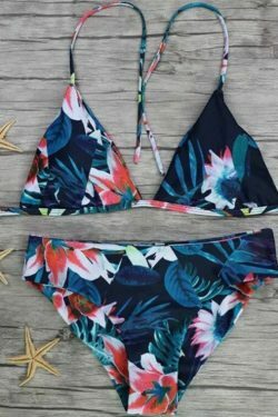 Pastel Goth Leaf Flower Bandeau Bikini Set - Y2K Fashion for Women - Coquette Aesthetic Swimwear
