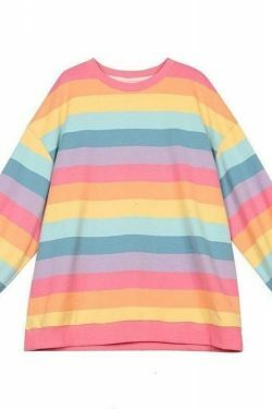 Pastel Rainbow Jumper: Y2K Aesthetic Top - Coquette Style with Grunge Twist