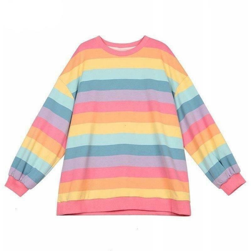 Pastel Rainbow Jumper: Y2K Aesthetic Top - Coquette Style with Grunge Twist Pastel Rainbow Jumper: Y2K Aesthetic Top - Coquette Style with Grunge Twist