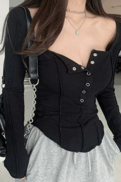 Patchwork Button Down Knit Top - Y2K Fashion Aesthetic with Coquette and Grunge Style