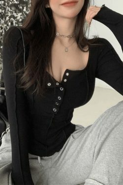 Patchwork Button Down Knit Top - Y2K Fashion Aesthetic with Coquette and Grunge Style