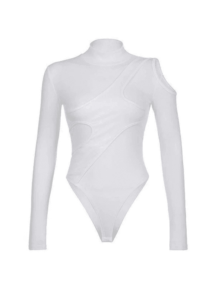 Patchwork Cutout White Long Sleeve Bodysuit - Y2K Fashion Coquette Aesthetic Grunge Style Patchwork Cutout White Long Sleeve Bodysuit - Y2K Fashion Coquette Aesthetic Grunge Style